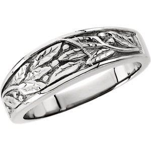 14K White 6.25mm Ladies Leaf Band