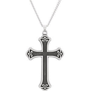 Sterling Silver 46x31mm Fancy Cross Pendant