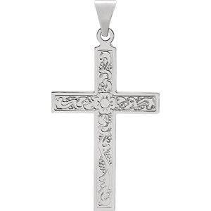 14K White 28x18mm Design Cross Pendant