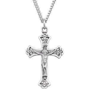 Sterling Silver 32x22mm Crucifix 24" Necklace