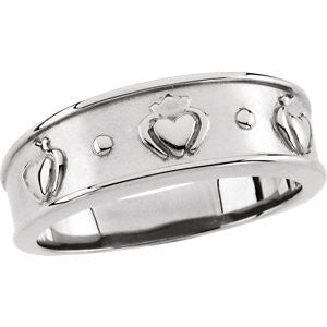 14K White 8mm Ladies Claddagh Band