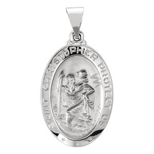 14K White 23.5x16mm Oval St. Christopher Hollow Medal