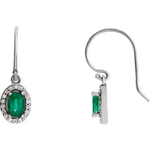 14K White Emerald & 1-5 CTW Diamond Earrings