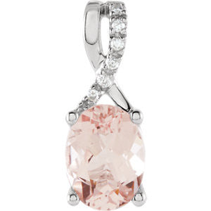 14K White Morganite & .03 CTW Diamond Pendant