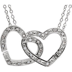 Sterling Silver 1-6 CTW Diamond 2-in-1 Interlocking Heart 18" Necklace