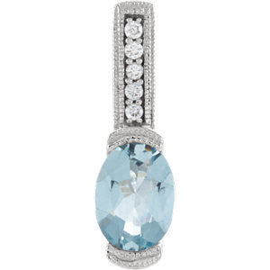 14K White Aquamarine & .05 CTW Diamond Pendant