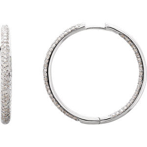 18K White 1 1-2 CTW Diamond Inside-Outside Hoop Earrings