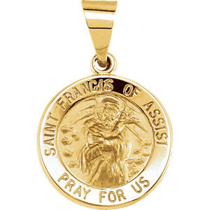 14K Yellow 15mm Round Hollow St. Francis of Assisi Medal