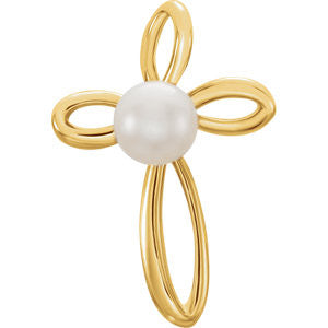 14K White Freshwater Cultured Pearl Cross Pendant