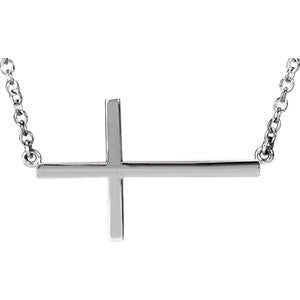 Sterling Silver Sideways Cross 16" Necklace with 2" extension