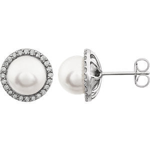 14K White 8-8.5mm Freshwater Pearl & 1-4 CTW Diamond Earrings