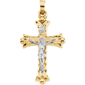 14K Yellow & White 25x18mm Hollow Crucifix Pendant