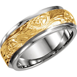 14K White & Yellow 7mm Hand-Engraved Band Size 6