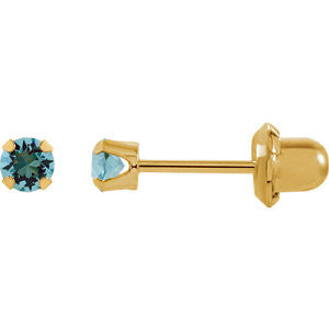 14K Yellow Solitaire "March" Birthstone Piercing Earrings