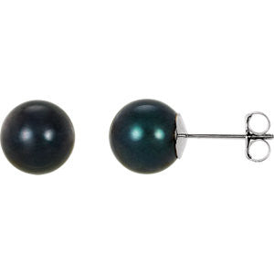 14K White 8mm Black Akoya Cultured Pearl Earrings