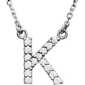 14K White Letter "K" 1-8 CTW Diamond 16" Necklace