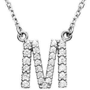 14K White Letter "M" 1-5 CTW Diamond 16" Necklace