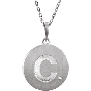 Sterling Silver .005 CTW Diamond Letter "C" Initial Disc 18" Necklace