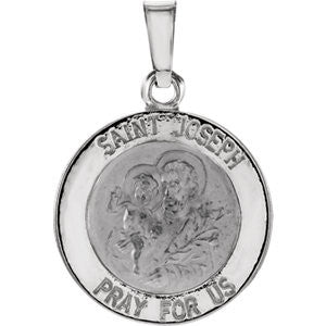 14K White 15mm Round St. Joseph Medal