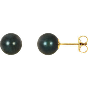 14K Yellow 7mm Black Akoya Cultured Pearl Earrings