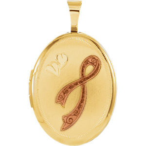 Gold Plated Sterling 19.2x15mm Oval Breast Cancer Awareness Locket