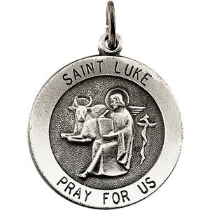 14K White 18mm Round St. Luke Medal