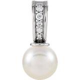 14K White 7.5-8mm Freshwater Cultured Pearl & .03 CTW Diamond Pendant