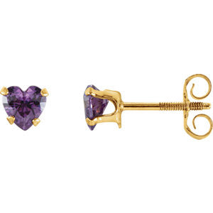 14K Yellow Amethyst Heart Earrings