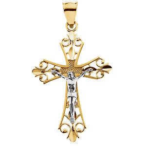 14K Yellow & White 27x19.5mm Crucifix Pendant