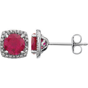 Sterling Silver Created Ruby & .015 CTW Diamond Earrings