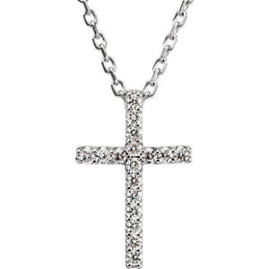 14K White .085 CTW Diamond Cross 16" Necklace