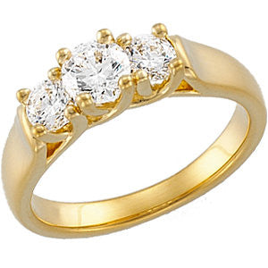 14K Yellow 1 CTW Diamond 3 Stone Anniversary Ring