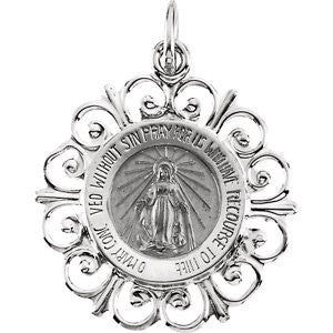 14K White 20x18mm Round Miraculous Medal