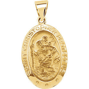 14K Yellow 19x13.5mm Oval St. Christopher Hollow Medal