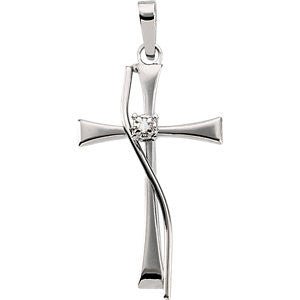 14K White .010 CTW Diamond Cross Pendant