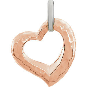 14K Two-Tone 25.3x20.84mm Hammered Heart Pendant