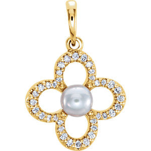 14K White Freshwater Cultured Pearl & 1/6 CTW Diamond Pendant