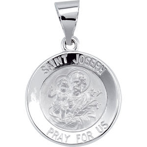 14K White 15mm Round Hollow Joseph Medal