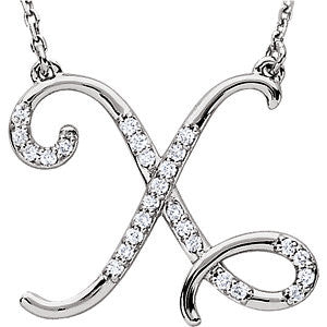 Sterling Silver Letter "X" 1-8 CTW Diamond Initial 16" Necklace