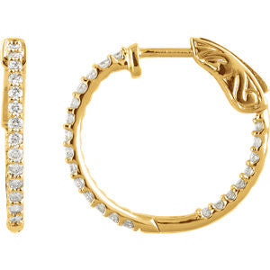 14K Yellow 1 CTW Diamond Inside-Outside Hoop Earrings