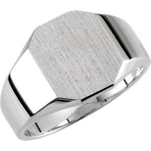 14K White 11X9mm Octagon Signet Ring