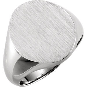 14K White 18x16mm Solid Oval Men's Signet Ring