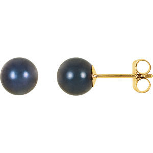 14K Yellow 6mm Black Akoya Cultured Pearl Earrings