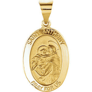 14K Yellow 19x13.5mm Hollow Oval St. Anthony Medal