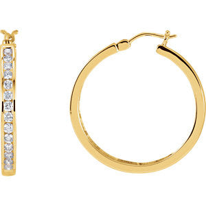 14K Yellow 1 CTW Diamond Hoop Earrings