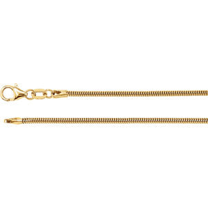 14K Yellow 1.5mm Solid Round Snake 24" Chain