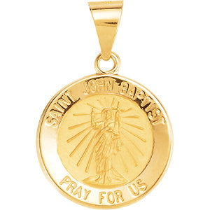 14K Yellow 15mm Round Hollow St. John the Baptist Medal