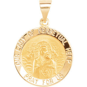 14K Yellow 18.25mm Round Hollow Our Lady of Perpetual Help Medal