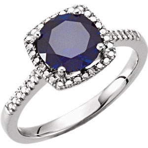 Sterling Silver Created Blue Sapphire & .01 CTW Diamond Ring