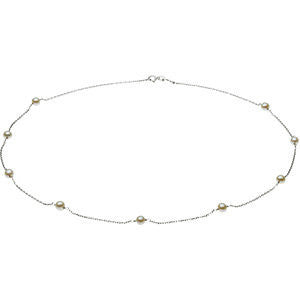 14K White Pearl Station 7" Necklace